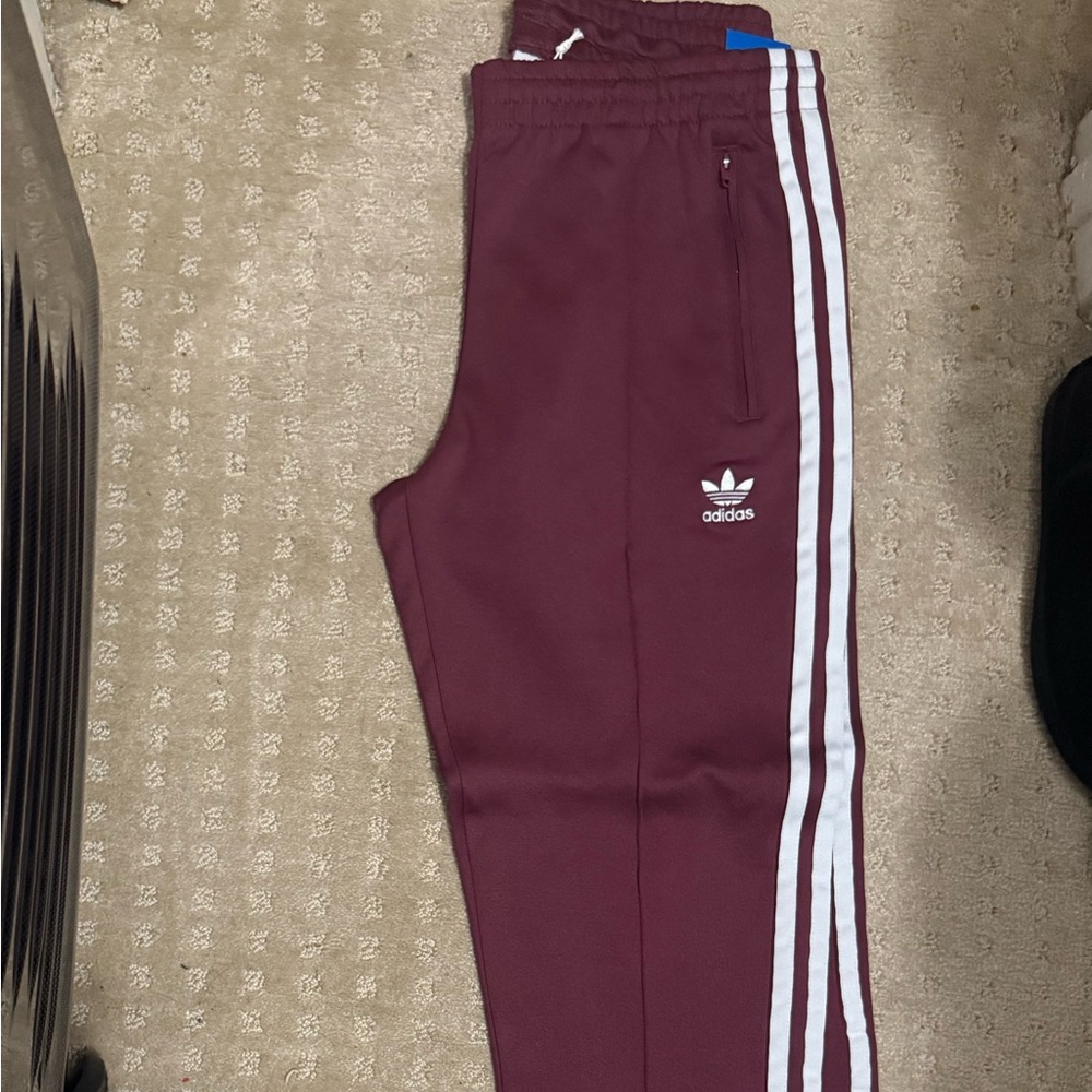 Adidas Kids Burgundy Joggers with White Stripes